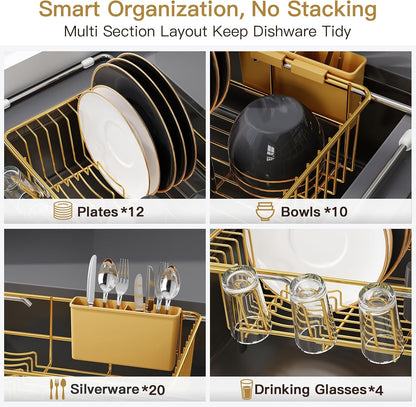 Black Dish Drying Rack in Sink, Dish Drainer with Utensil Holder