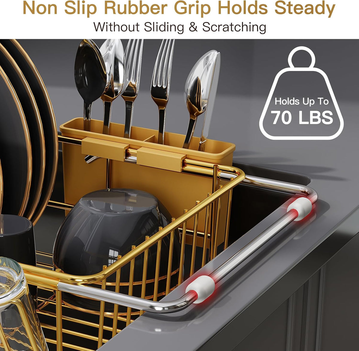 Black Dish Drying Rack in Sink, Dish Drainer with Utensil Holder