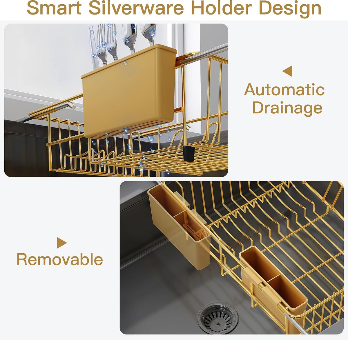 Black Dish Drying Rack in Sink, Dish Drainer with Utensil Holder