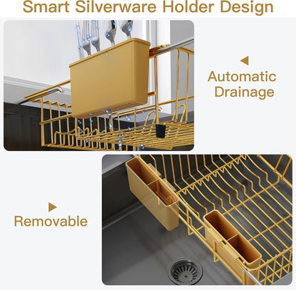 Black Dish Drying Rack in Sink, Dish Drainer with Utensil Holder