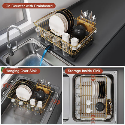 Black Dish Drying Rack in Sink, Dish Drainer with Utensil Holder