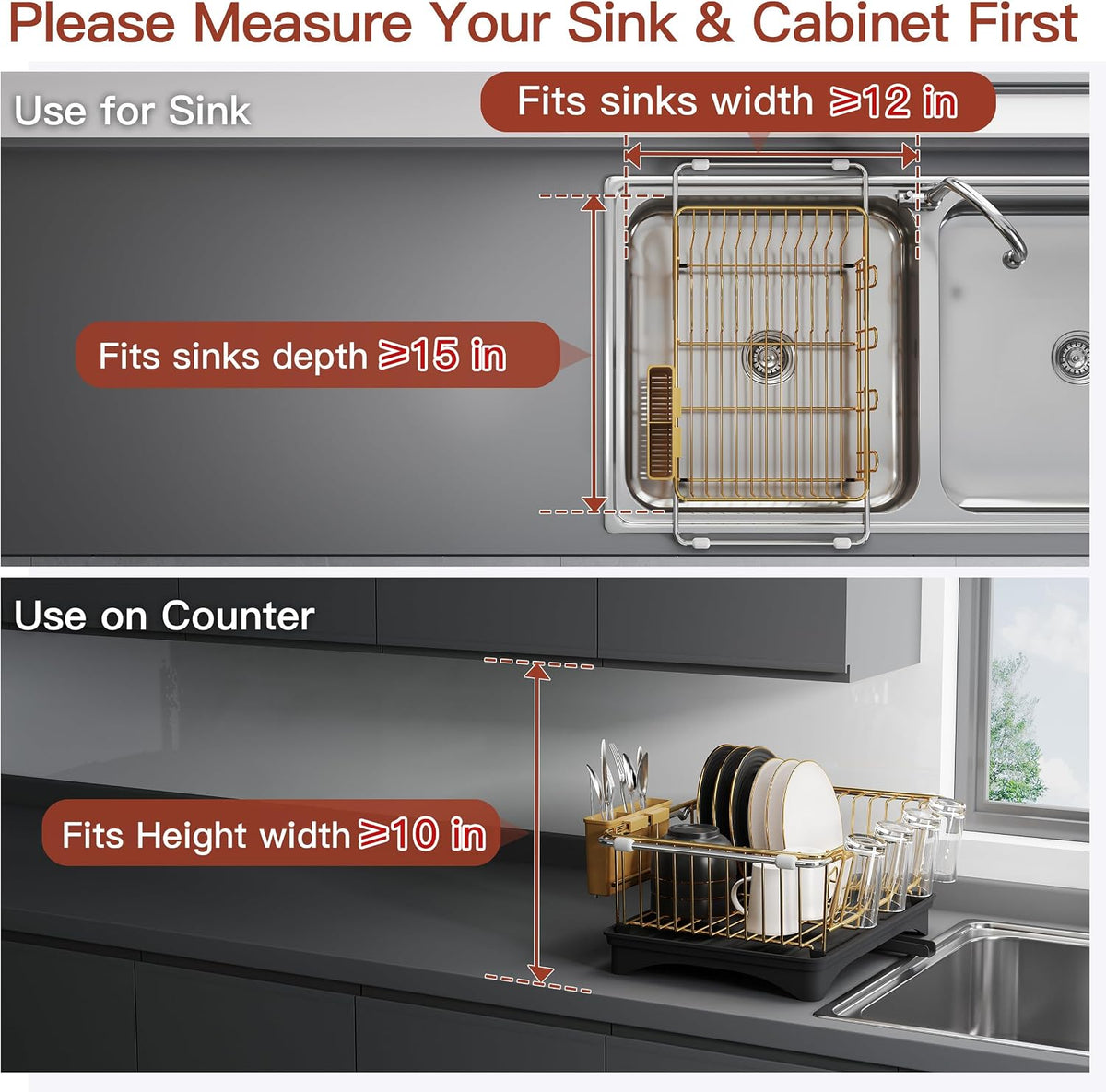 Black Dish Drying Rack in Sink, Dish Drainer with Utensil Holder