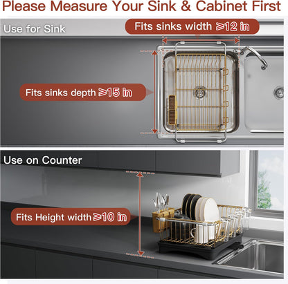 Black Dish Drying Rack in Sink, Dish Drainer with Utensil Holder