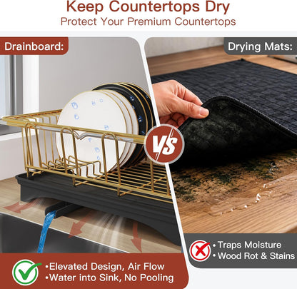 Black Dish Drying Rack in Sink, Dish Drainer with Utensil Holder