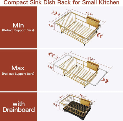 Black Dish Drying Rack in Sink, Dish Drainer with Utensil Holder