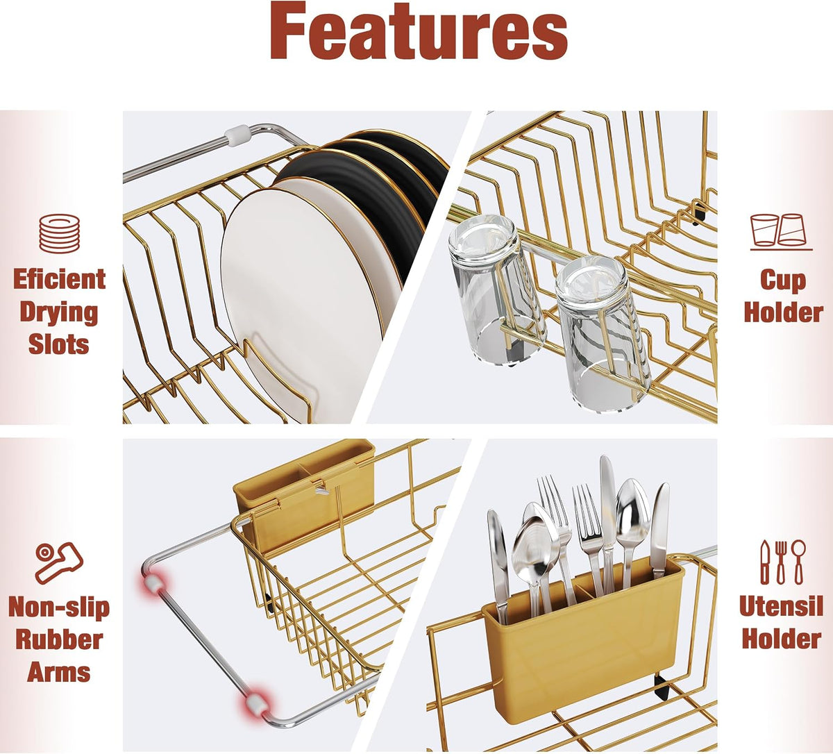 Black Dish Drying Rack in Sink, Dish Drainer with Utensil Holder