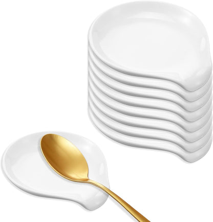 8 Pcs Ceramic Spoon Rest for Stove Top, White Porcelain Utensil Rest for Kitchen Counter, Kitchen Utensils Accessories, Dishwasher Safe, 3.94 x 3.54 Inches