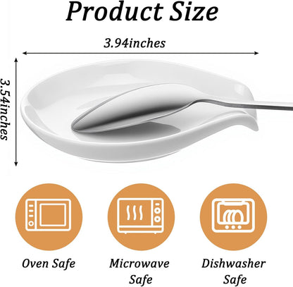 8 Pcs Ceramic Spoon Rest for Stove Top, White Porcelain Utensil Rest for Kitchen Counter, Kitchen Utensils Accessories, Dishwasher Safe, 3.94 x 3.54 Inches