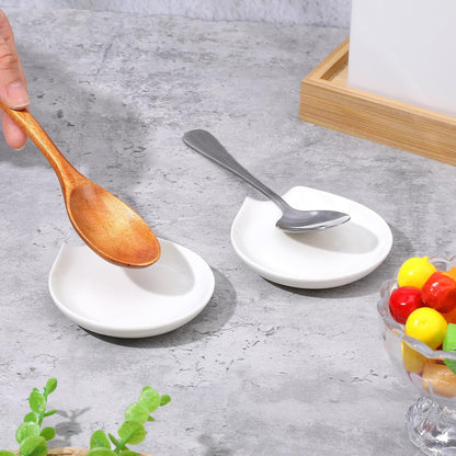 8 Pcs Ceramic Spoon Rest for Stove Top, White Porcelain Utensil Rest for Kitchen Counter, Kitchen Utensils Accessories, Dishwasher Safe, 3.94 x 3.54 Inches