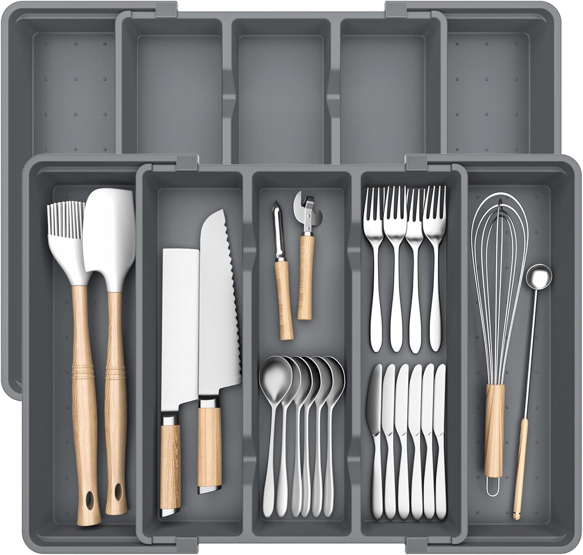 Large Expandable Silverware Drawer Organizer, Utensil Tray | Kitchen Drawer Organizer for Spoons/Forks/Knives, Multipurpose & BPA Free Cutlery Tray (1 Pack, Black)