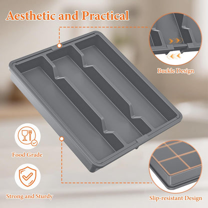 Large Expandable Silverware Drawer Organizer, Utensil Tray | Kitchen Drawer Organizer for Spoons/Forks/Knives, Multipurpose & BPA Free Cutlery Tray (1 Pack, Black)