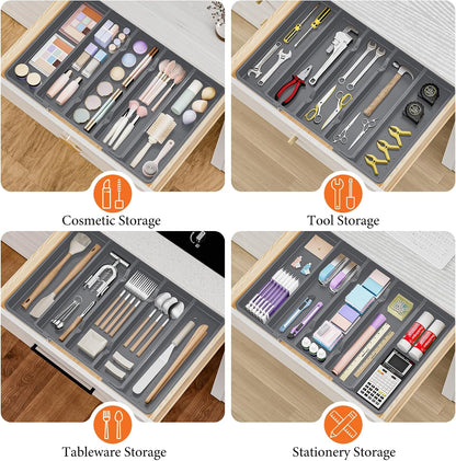 Large Expandable Silverware Drawer Organizer, Utensil Tray | Kitchen Drawer Organizer for Spoons/Forks/Knives, Multipurpose & BPA Free Cutlery Tray (1 Pack, Black)