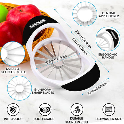 16-Blade Apple Slicer and Corer - 4.72 Inch Sharp Stainless Steel Apple Cutter - Professional Apple Divider Tool for Quick Slices - Easy to Use & Clean - Slice Fruits with Ease - Black