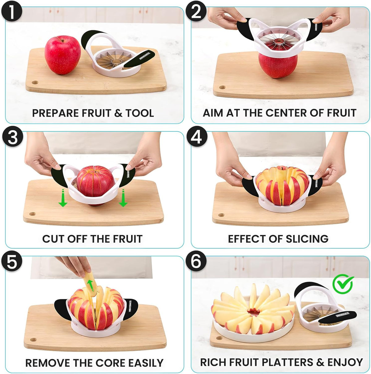 16-Blade Apple Slicer and Corer - 4.72 Inch Sharp Stainless Steel Apple Cutter - Professional Apple Divider Tool for Quick Slices - Easy to Use & Clean - Slice Fruits with Ease - Black