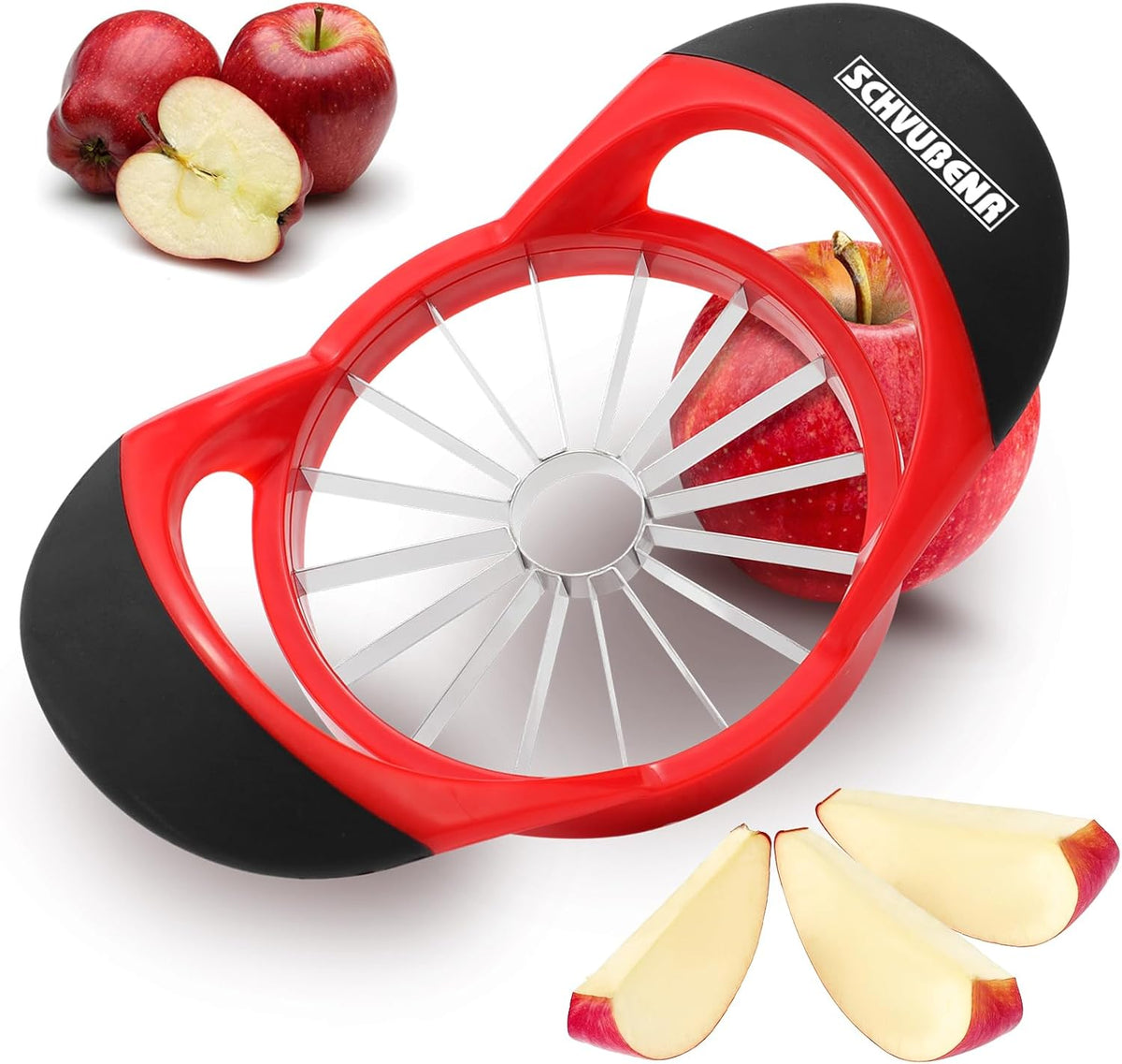 16-Blade Apple Slicer and Corer - 4.72 Inch Sharp Stainless Steel Apple Cutter - Professional Apple Divider Tool for Quick Slices - Easy to Use & Clean - Slice Fruits with Ease - Black