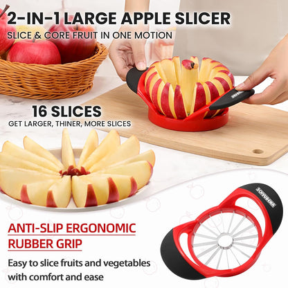 16-Blade Apple Slicer and Corer - 4.72 Inch Sharp Stainless Steel Apple Cutter - Professional Apple Divider Tool for Quick Slices - Easy to Use & Clean - Slice Fruits with Ease - Black