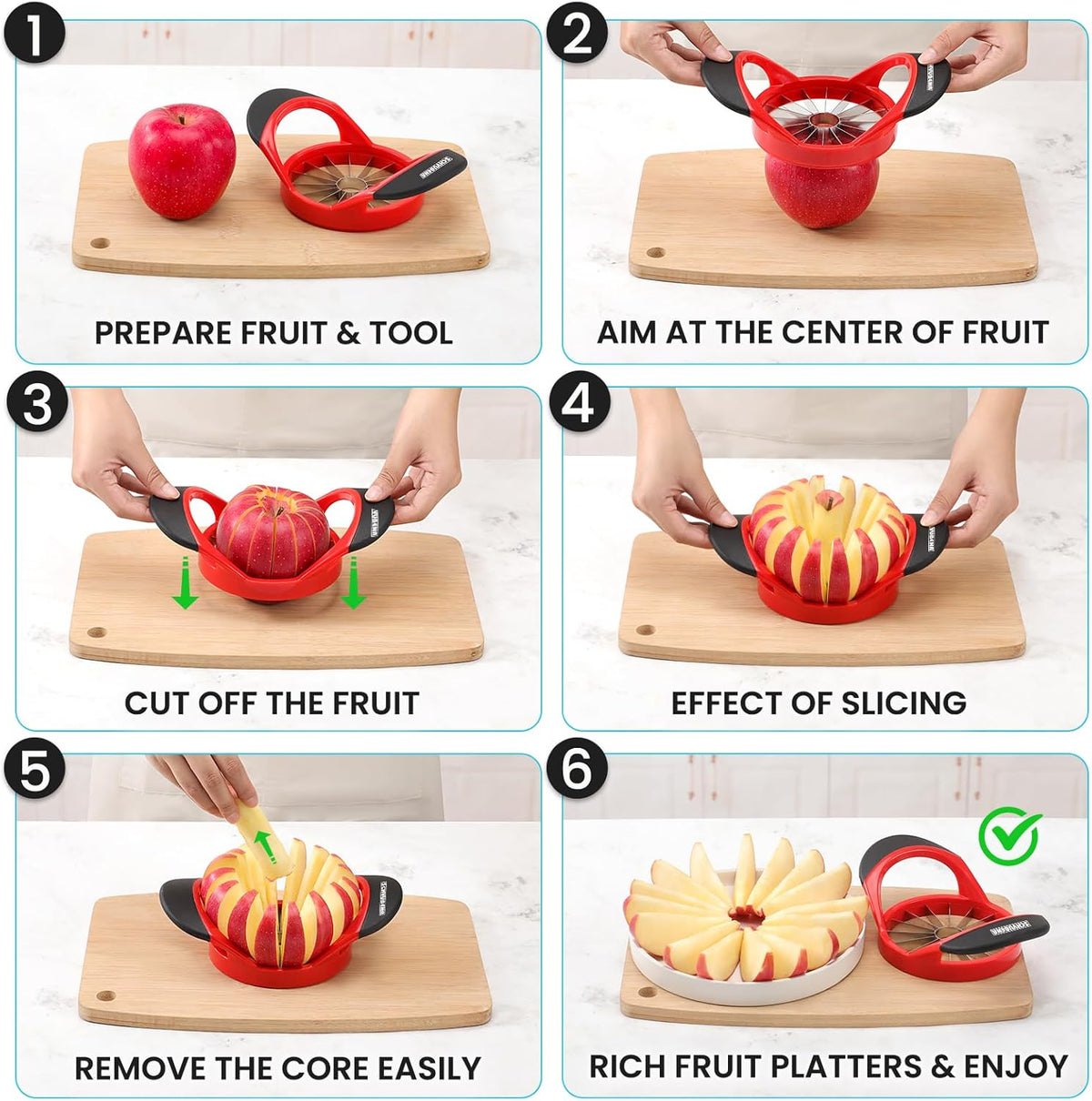 16-Blade Apple Slicer and Corer - 4.72 Inch Sharp Stainless Steel Apple Cutter - Professional Apple Divider Tool for Quick Slices - Easy to Use & Clean - Slice Fruits with Ease - Black