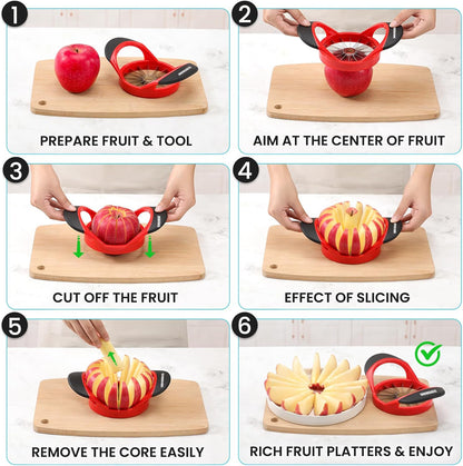 16-Blade Apple Slicer and Corer - 4.72 Inch Sharp Stainless Steel Apple Cutter - Professional Apple Divider Tool for Quick Slices - Easy to Use & Clean - Slice Fruits with Ease - Black
