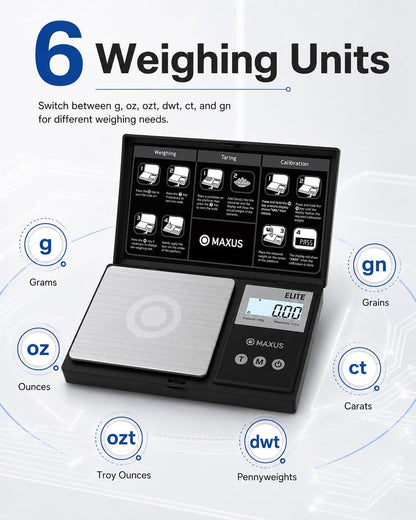 MAXUS Digital Pocket Gram Scale 500g x 0.01g High Precision with Tray