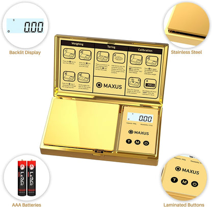 MAXUS Digital Pocket Gram Scale 500g x 0.01g High Precision with Tray