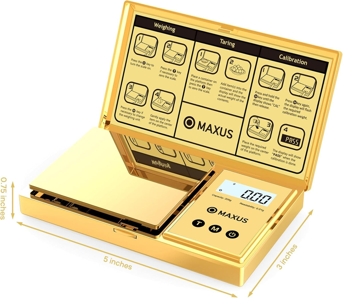 MAXUS Digital Pocket Gram Scale 500g x 0.01g High Precision with Tray