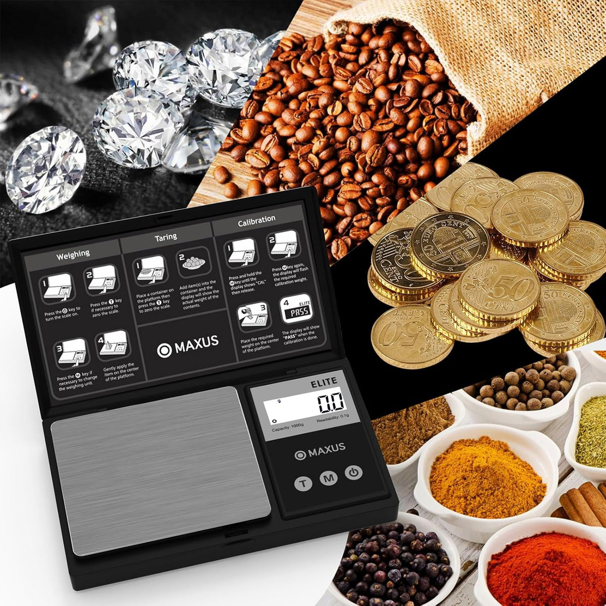 MAXUS Digital Pocket Gram Scale 500g x 0.01g High Precision with Tray