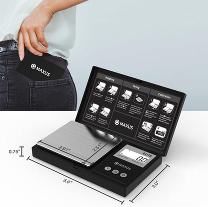 MAXUS Digital Pocket Gram Scale 500g x 0.01g High Precision with Tray