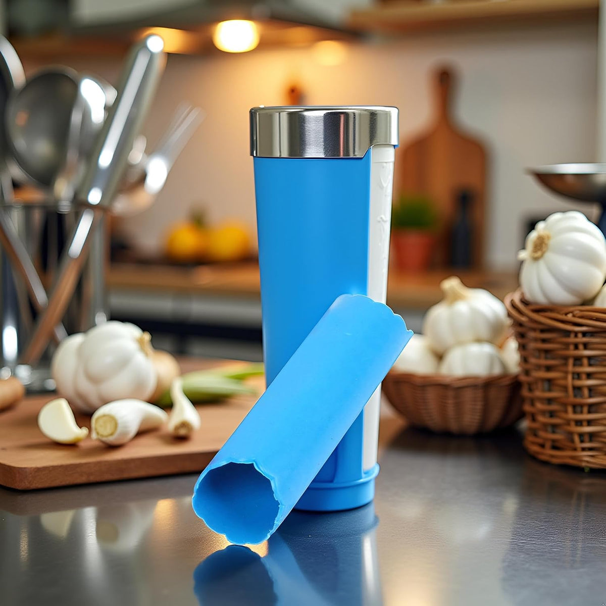 Silicone Garlic Tube Peeler-Garlic Skin Remover Roller,Garlic Roller Peeling Garlic Peeler Tube Roller Kitchen Garlic Tools,Easy Quick To Peel Garlic Cloves Roller Portabl Garlic Tools (Blue)