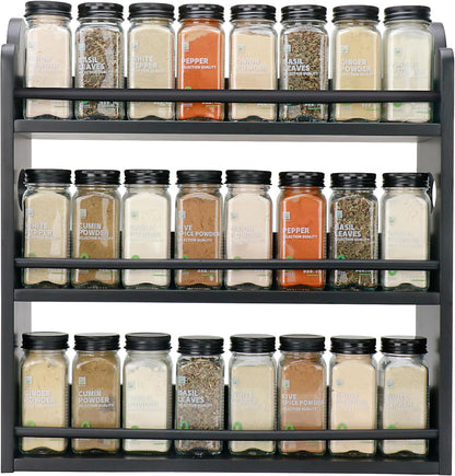 3 Tier Bamboo Spice Rack, Spice Rack Organizer, Seasoning Jars Rack Shelf Spice Organizer for Kitchen Counter or Wall Mounting, Spice Storage Holder with handles, Jars Not Included,Natural