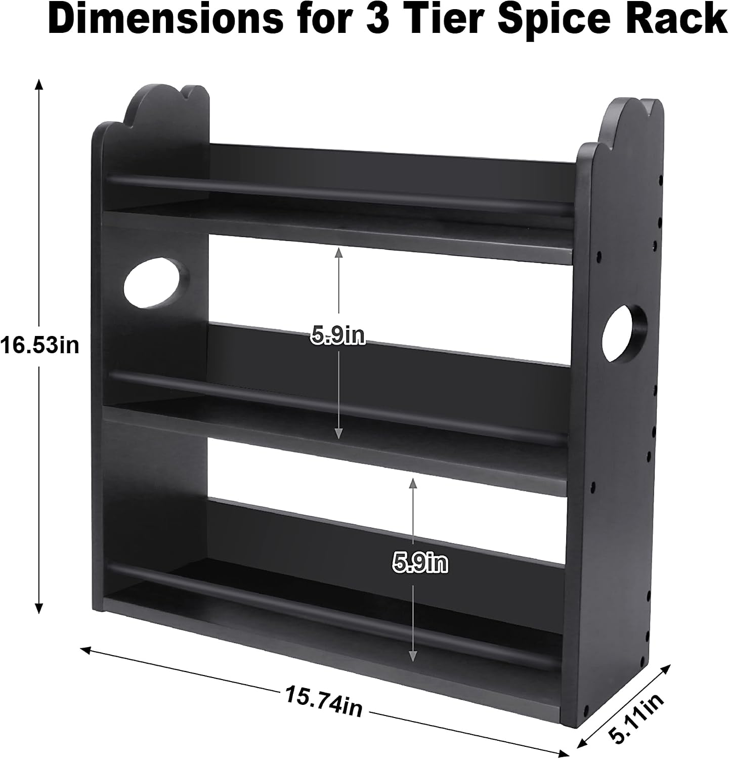 3 Tier Bamboo Spice Rack, Spice Rack Organizer, Seasoning Jars Rack Shelf Spice Organizer for Kitchen Counter or Wall Mounting, Spice Storage Holder with handles, Jars Not Included,Natural