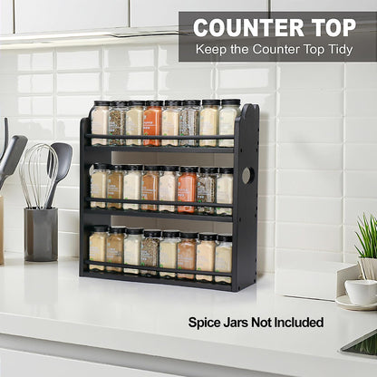 3 Tier Bamboo Spice Rack, Spice Rack Organizer, Seasoning Jars Rack Shelf Spice Organizer for Kitchen Counter or Wall Mounting, Spice Storage Holder with handles, Jars Not Included,Natural