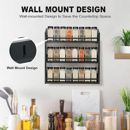 3 Tier Bamboo Spice Rack, Spice Rack Organizer, Seasoning Jars Rack Shelf Spice Organizer for Kitchen Counter or Wall Mounting, Spice Storage Holder with handles, Jars Not Included,Natural