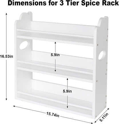 3 Tier Bamboo Spice Rack, Spice Rack Organizer, Seasoning Jars Rack Shelf Spice Organizer for Kitchen Counter or Wall Mounting, Spice Storage Holder with handles, Jars Not Included,Natural