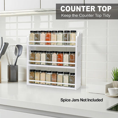 3 Tier Bamboo Spice Rack, Spice Rack Organizer, Seasoning Jars Rack Shelf Spice Organizer for Kitchen Counter or Wall Mounting, Spice Storage Holder with handles, Jars Not Included,Natural