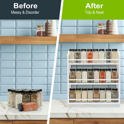 3 Tier Bamboo Spice Rack, Spice Rack Organizer, Seasoning Jars Rack Shelf Spice Organizer for Kitchen Counter or Wall Mounting, Spice Storage Holder with handles, Jars Not Included,Natural