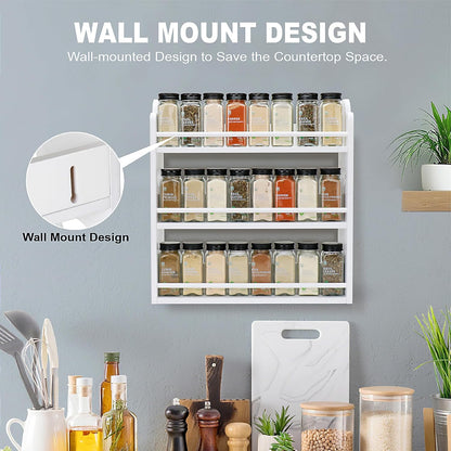 3 Tier Bamboo Spice Rack, Spice Rack Organizer, Seasoning Jars Rack Shelf Spice Organizer for Kitchen Counter or Wall Mounting, Spice Storage Holder with handles, Jars Not Included,Natural