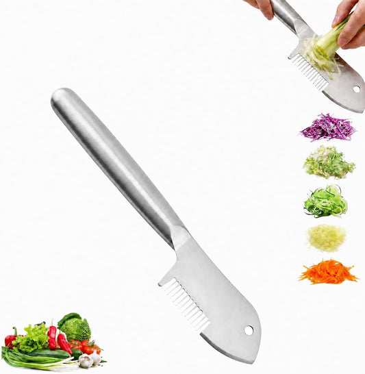 Stainless Steel Multi-Purpose Julienne Peeler, handheld peeler shredder, quick vegetable slicer for kitchen. Comfortable handle and hanging holes, suitable for fruits, vegetables, and herbs. (1)