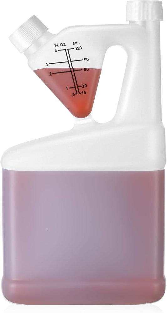 1 Pcs 32oz Tip Measure Containers Tip and Pour Measuring Containers HDPE Chemical Measuring Cups with Lids Plastic Bottle, up to 4oz Capacity (32oz)