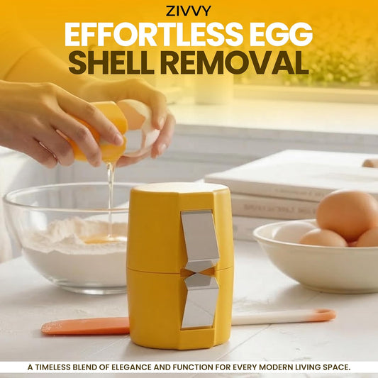 Egg Cracker & Egg Shell Opener Tool - Easy Egg Shell Cracker for Clean Shell Opening - Egg Opener & Kitchen Gadget for No Mess Breakfast & Meal Prep (Yellow)