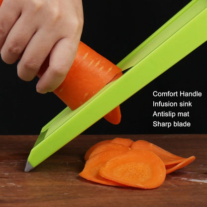 Handheld Potato Slicer & French Fry Cutter, Stainless Steel Manual Vegetable Slicer for Chips Homemade Fries Carrots Zucchini Easy Grip Green Slicer Chip Maker (4.25x10.8in)