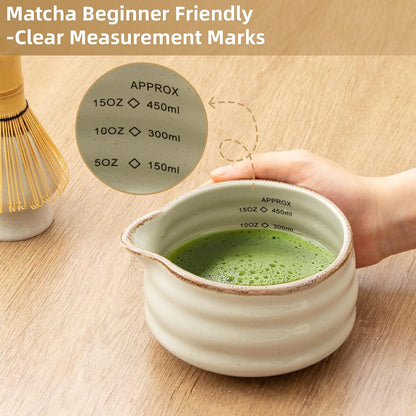 5pcs Premium Matcha Set,Ceramic Bowl with Spout and Bamboo Whisk set, Ceremonical Matcha Kit for breakfast/latte,Tea Starter Making Kit,Unique Matcha Gift set (pink love)
