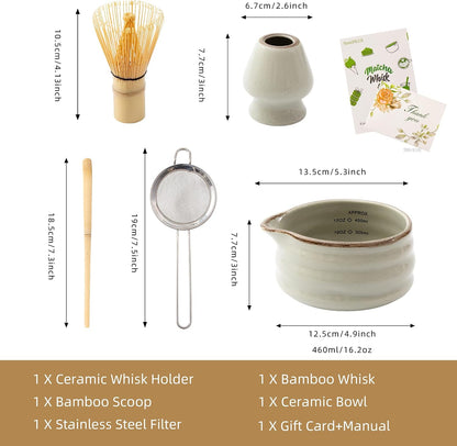 5pcs Premium Matcha Set,Ceramic Bowl with Spout and Bamboo Whisk set, Ceremonical Matcha Kit for breakfast/latte,Tea Starter Making Kit,Unique Matcha Gift set (pink love)