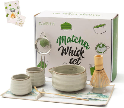 5pcs Premium Matcha Set,Ceramic Bowl with Spout and Bamboo Whisk set, Ceremonical Matcha Kit for breakfast/latte,Tea Starter Making Kit,Unique Matcha Gift set (pink love)