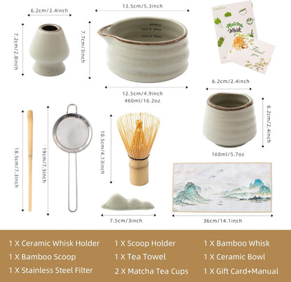 5pcs Premium Matcha Set,Ceramic Bowl with Spout and Bamboo Whisk set, Ceremonical Matcha Kit for breakfast/latte,Tea Starter Making Kit,Unique Matcha Gift set (pink love)