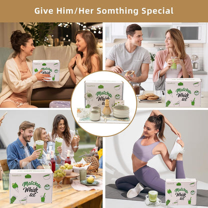 5pcs Premium Matcha Set,Ceramic Bowl with Spout and Bamboo Whisk set, Ceremonical Matcha Kit for breakfast/latte,Tea Starter Making Kit,Unique Matcha Gift set (pink love)
