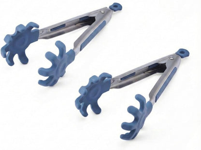 Pro 2-Piece Nylon Tip Kitchen Tongs Set, 7 Inch Mini Tongs with Soft Flex Grip Handle and Locking Closure, Dishwasher Safe, Blue and Gray