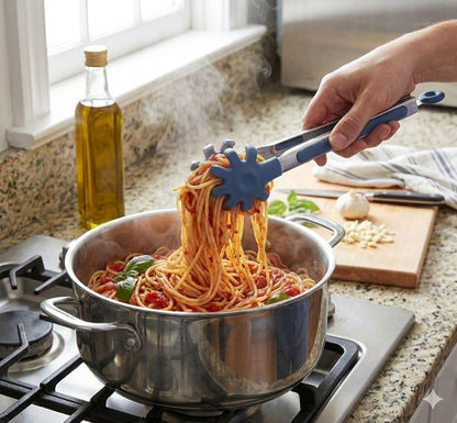 Pro 2-Piece Nylon Tip Kitchen Tongs Set, 7 Inch Mini Tongs with Soft Flex Grip Handle and Locking Closure, Dishwasher Safe, Blue and Gray