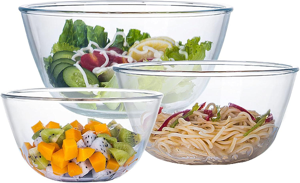 Glass Mixing Bowl Set with Airtight Lids for Kitchen Baking Prepping, Serving, Cooking 0.6QT, 1.1QT, 2.2QT, 4QT Salad Bowl Set with Lids, Dishwasher and Microwavable Safe