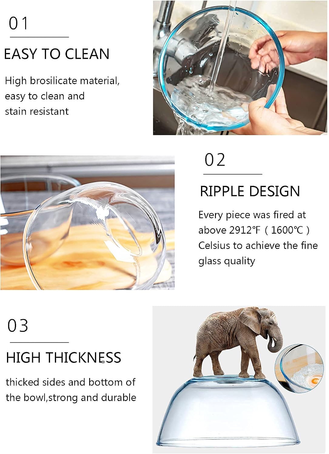 Glass Mixing Bowl Set with Airtight Lids for Kitchen Baking Prepping, Serving, Cooking 0.6QT, 1.1QT, 2.2QT, 4QT Salad Bowl Set with Lids, Dishwasher and Microwavable Safe