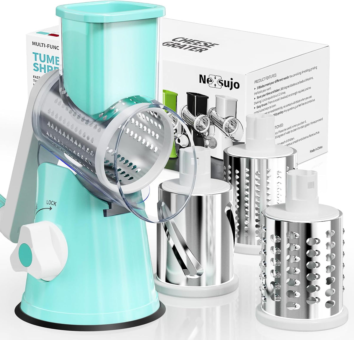 Blue Hand Crank Rotary Cheese Grater